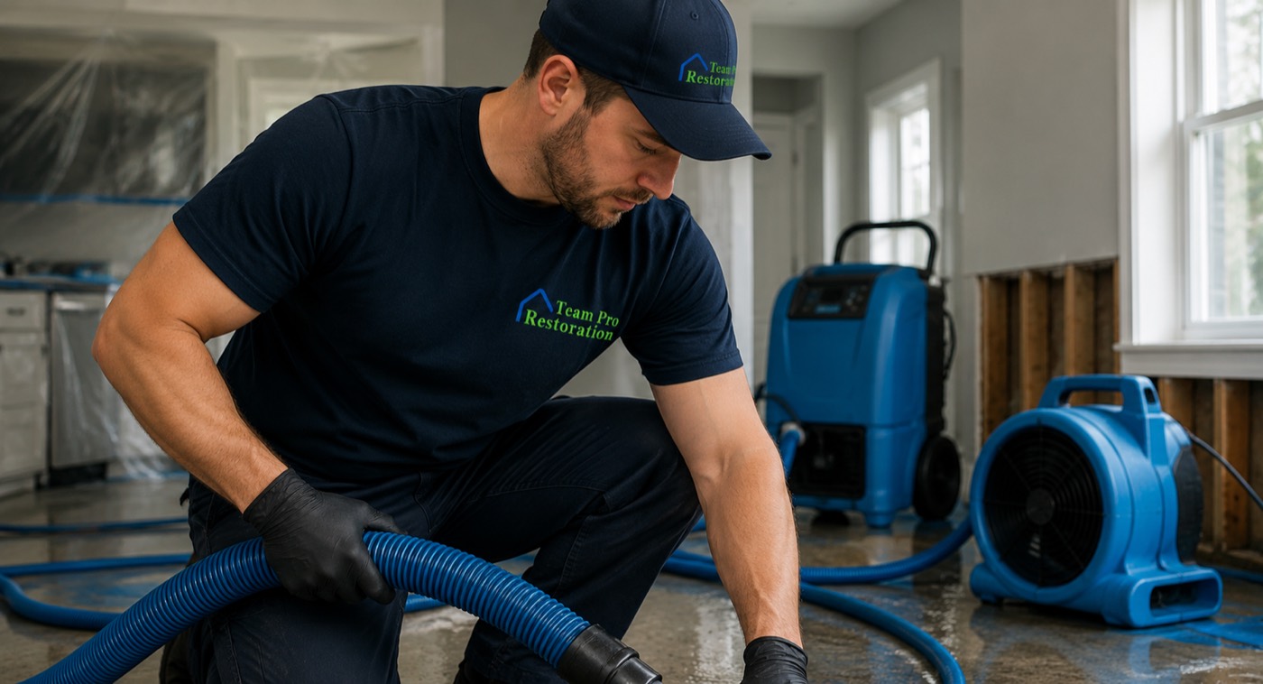 Technician operating water extraction equipment